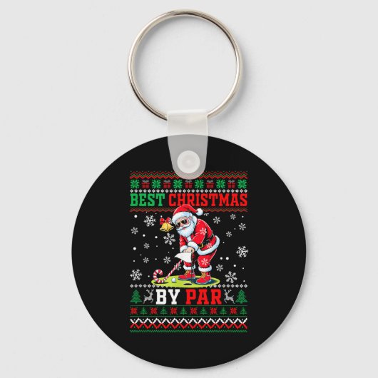 Christmas By Par Santa Sweater Playing Golf Golfer Sleutelhanger (Voorkant)