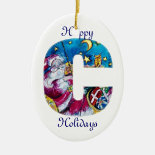CHRISTMAS C-BRIEF / GEÏNSPIREERDE SANTA-MONOGRAM KERAMISCH ORNAMENT