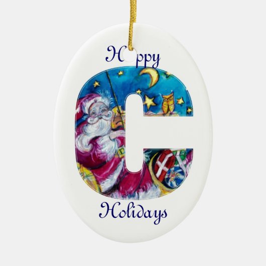 CHRISTMAS C-BRIEF / GEÏNSPIREERDE SANTA-MONOGRAM KERAMISCH ORNAMENT (Voorkant)