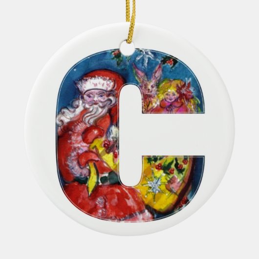 CHRISTMAS C BRIEF / SANTA MET GIFTS MONOGRAM KERAMISCH ORNAMENT (Voorkant)