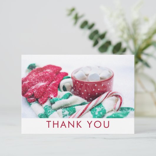 Christmas Cacao Candy Cane Sjaal & Mitts Dank u Bedankkaart (Staand voorkant)