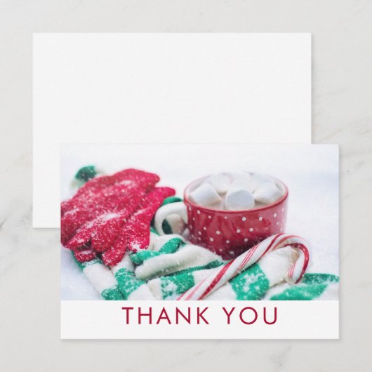 Christmas Cacao Candy Cane Sjaal & Mitts Dank u Bedankkaart (Voorkant / Achterkant)