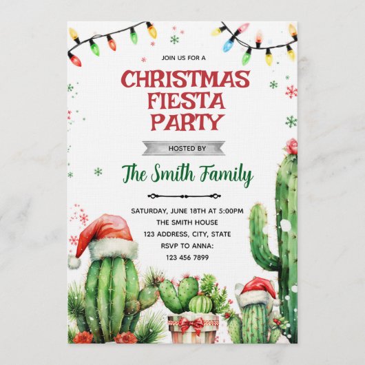 Christmas Cactus Fiesta invitation Kaart (Voorkant)