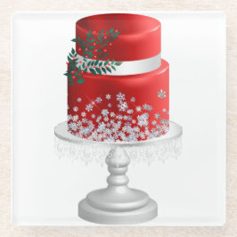 CHRISTMAS CAKE RED & WHITE HOLIDAY GLAZEN ONDERZETTER