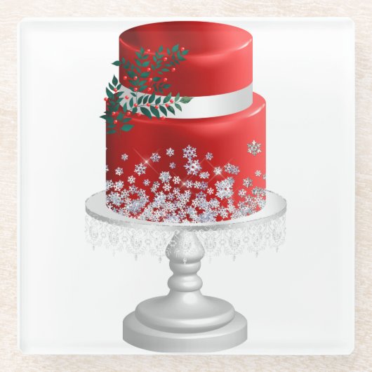CHRISTMAS CAKE RED & WHITE HOLIDAY GLAZEN ONDERZETTER (Voorkant)