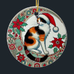 Christmas Calico Cat Santa Keramisch Ornament<br><div class="desc">Kerst Calico Cat Santa calicos katten "kerst kat" "kerst calico"</div>