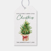 Christmas Calligraphy Ink Watercolor Pine Red Bow Cadeaulabel (Voorkant)