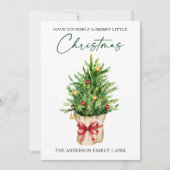 Christmas Calligraphy Ink Watercolor Pine Red  Bow Feestdagenkaart (Voorkant)