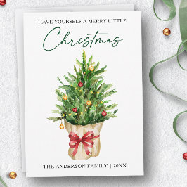 Christmas Calligraphy Ink Watercolor Pine Red  Bow Feestdagenkaart