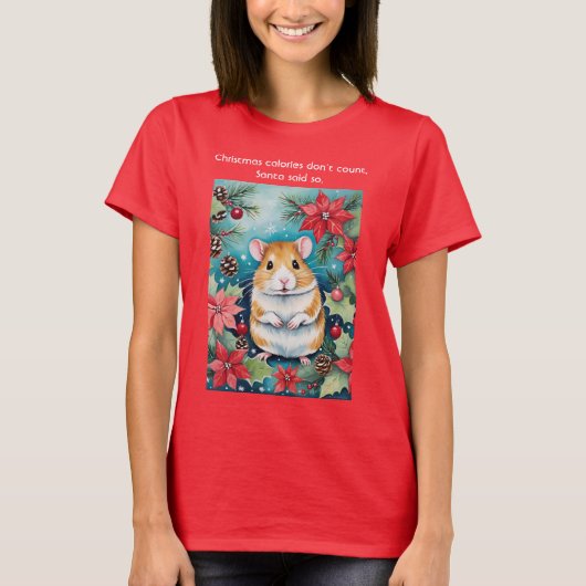 Christmas Calories Funny Chubby Holiday Mouse T-shirt (Voorkant)