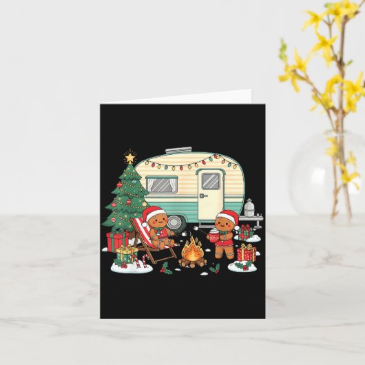 Christmas Camng Gingerbread Campfire Tree Santa Ha Kaart (Gele Bloem)