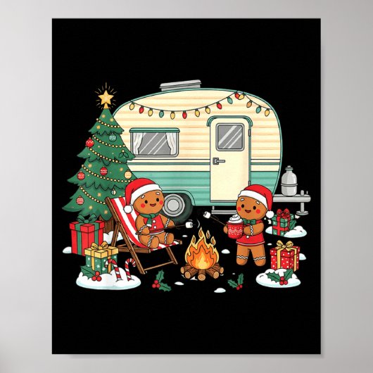 Christmas Camng Gingerbread Campfire Tree Santa Ha Poster (Voorkant)