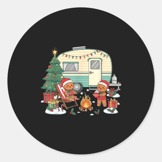 Christmas Camng Gingerbread Campfire Tree Santa Ha Ronde Sticker (Voorkant)