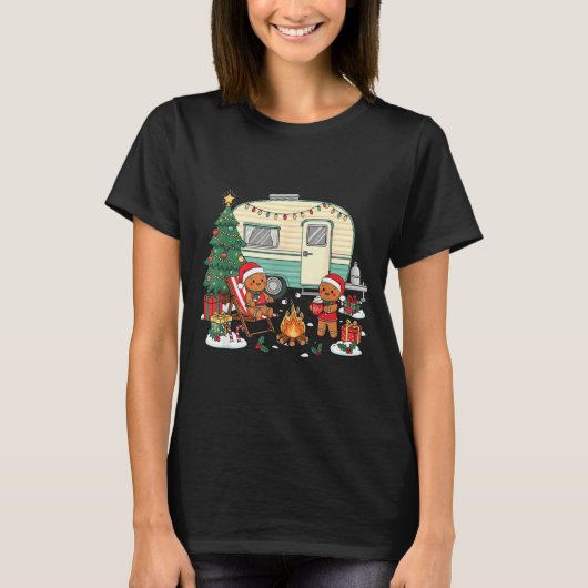 Christmas Camng Gingerbread Campfire Tree Santa Ha T-shirt (Voorkant)