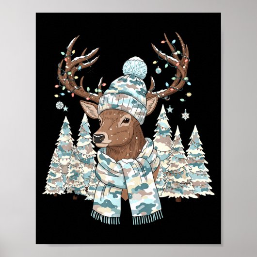 Christmas Camo Hunting Reindeer Pajamas With Deer  Poster (Voorkant)