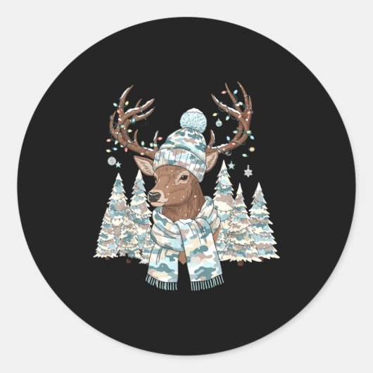Christmas Camo Hunting Reindeer Pajamas With Deer Ronde Sticker (Voorkant)