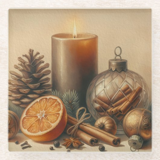 Christmas Candle Art Glazen Onderzetter (Voorkant)