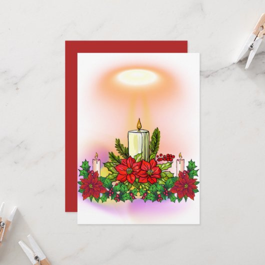 Christmas Candle Card with Poinsettia Kaart (Voorkant / Achterkant in situ)