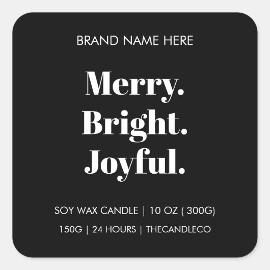 Christmas Candle Label | Merry Bright Joyful (Voorkant)