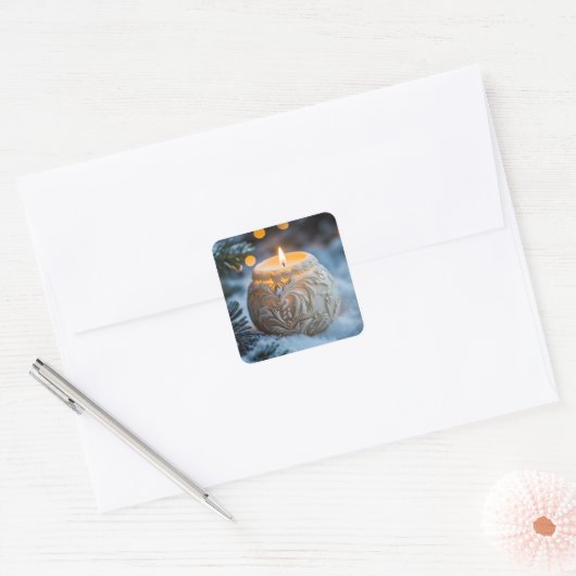 Christmas Candle Vierkante Sticker (Envelop)