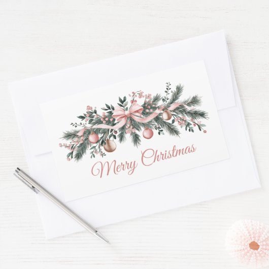 Christmas candles floral pine cone Bouquet Rechthoekige Sticker (Envelop)