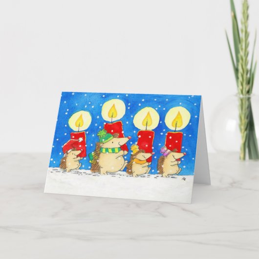 Christmas Candles Hedgheogs Greeting  Kaart (Voorkant)