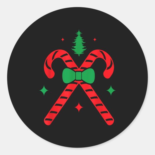Christmas Candy Cane Design Red And Green  Ronde Sticker (Voorkant)