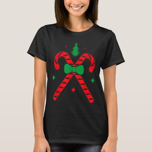 Christmas Candy Cane Design Red And Green T-shirt (Voorkant)