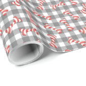 Christmas Candy Cane Dog Bones On Gingham Cadeaupapier (Rol Hoek)