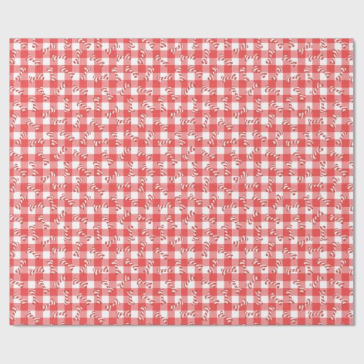 Christmas Candy Cane Dog Bones On Gingham Cadeaupapier (Vlak)