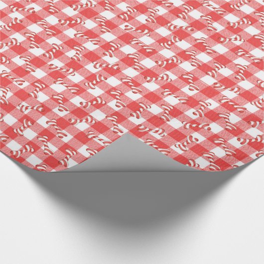 Christmas Candy Cane Dog Bones On Gingham Cadeaupapier (Hoek)