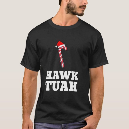 Christmas Candy Cane Hawk Tuah Spit op die Thang T-shirt (Voorkant)