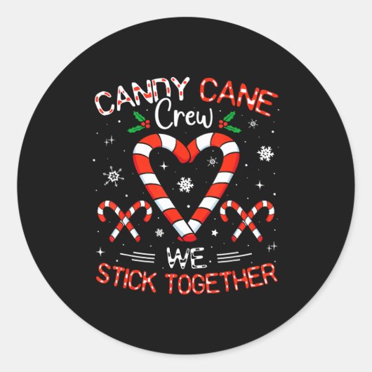Christmas Candy Cane Heart Crew Family Matching Pa Ronde Sticker (Voorkant)