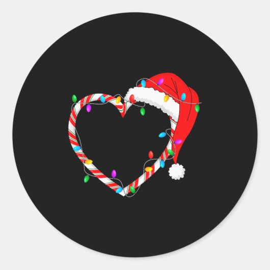 Christmas Candy Cane Heart Funny Love Candy Men Wo Ronde Sticker (Voorkant)