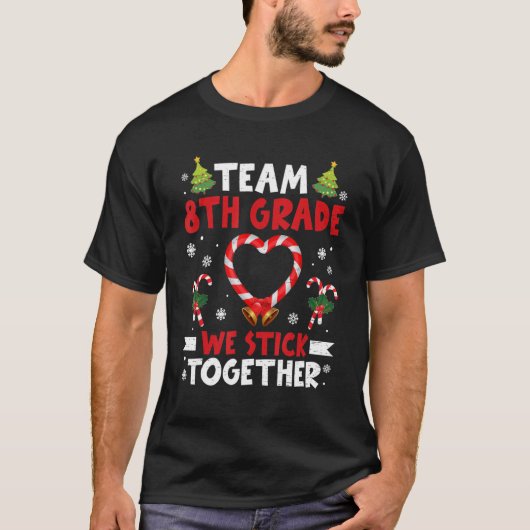 Christmas Candy Cane Heart Team 8th Grade Student T-shirt (Voorkant)