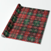 Christmas Candy Cane Hearts On Tartan Plaid Cadeaupapier (Uitgerold)