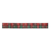 Christmas Candy Cane Hearts On Tartan Plaid Satijnen Lint (Voorkant)