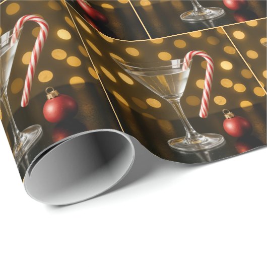 Christmas Candy Cane Hooked on a Martini Glass Cadeaupapier (Rol Hoek)