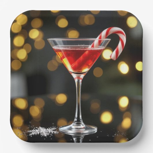 Christmas Candy Cane In a Cocktail Papieren Bordje (Voorkant)