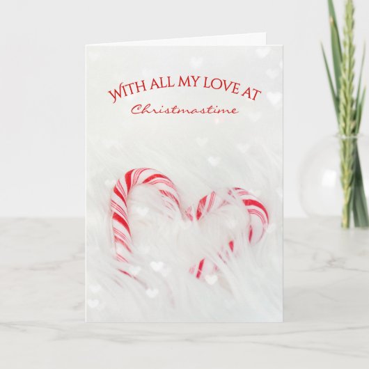 Christmas Candy Cane Love Heart Kaart (Voorkant)
