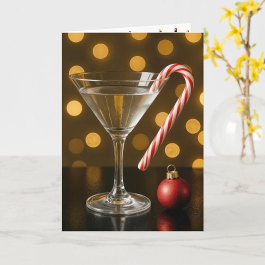 Christmas Candy Cane On a Martini Glass Kaart (Gele Bloem)