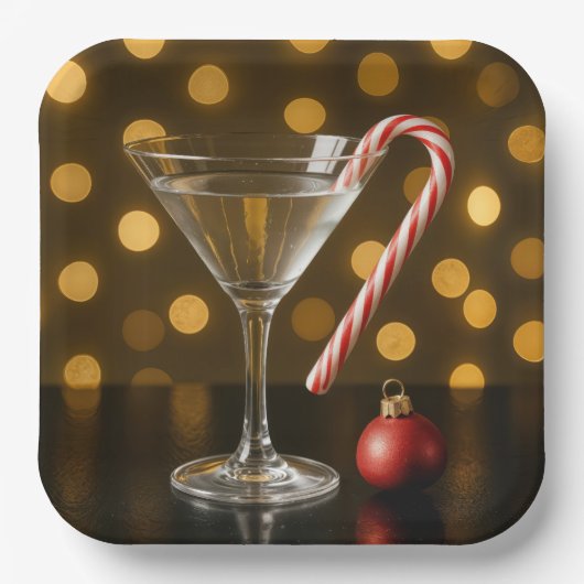 Christmas Candy Cane On a Martini Glass Papieren Bordje (Voorkant)