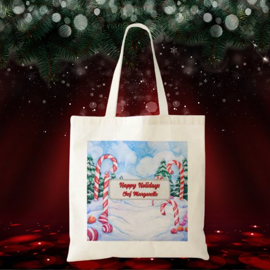 Christmas Candy Cane Personalized Chef Gift Tote Bag
