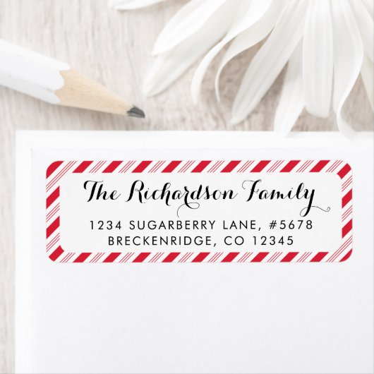 Christmas Candy Cane Red Stripes Pattern Holiday Etiket (Insitu)
