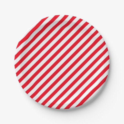 Christmas Candy Cane Red Stripped Paper Plates Papieren Bordje (Voorkant)