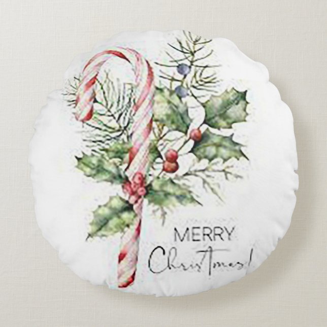 Christmas Candy Cane Rond Sierkussen Kussen (Voorkant)