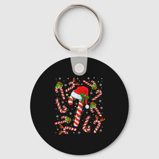 Christmas Candy Cane Santa Hat Reindeer Funny Xmas Sleutelhanger (Voorkant)