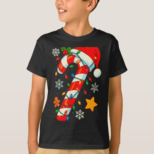 Christmas Candy Cane Santa Hat Xmas Kids Toddler Y T-shirt (Voorkant)