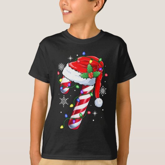Christmas Candy Cane Santa Xmas T-shirt (Voorkant)