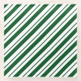 Christmas Candy Cane Stripes in Green and White  Glazen Onderzetter